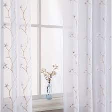 Dionysios Floral Embroidered Semi Sheer Grommet Curtain Panels Grommet Curtains Curtains Panel Curtains