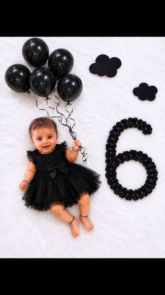 Chic Black Tulle 6-Month Baby Milestone