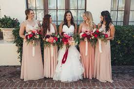 Bridal And Large Bridesmaid Bouquets Hot Pink Burgundy Wedding Flowers Blush Bouquet Bridesmaid Coral Bridesmaid Dresses Coral Bouquet Wedding