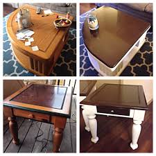 Black And White End Table Before After Coffee Table End Tables Refinishing Painted White With A Dark Walnut Stain On Top Painted End Tables Painted Coffee Tables Coffee Table Redo