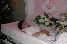 Preparing a dead body in the casket. Dead Women In Caskets