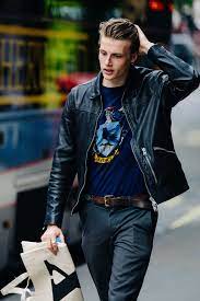 Hugh Laughton Scott At Lfwm S S 2019 By Adam Katz Sinding Leather Jacket Outfit Men Leather Jacket Leather Jacket Outfits