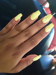Our next nail idea is vibrant and statement making! Pastel Yellow Coffin Acrylic Nails Square Acrylic Nails Acrylic Nails Coffin Yellow Nails