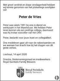 De vries, misdaadverslaggever (crime reporter) (1995−2012). Peter De Vries 09 04 2020 Overlijdensbericht En Condoleances Mensenlinq Nl