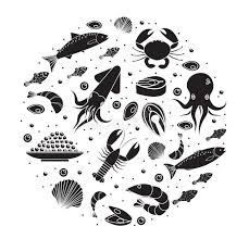 Background Ocean Floor Clipart Black And White Seafood Icons Set In Round Shape Black Silhouette Sea Food Collection Isolated On White Background Fish P In 2020 Fish Silhouette Vector Illustration Underwater Art