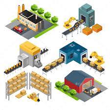 Isometric Industrial Factory Buildings Isometric Design Modern Packaging Industrial Factory