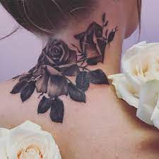 Rose Neck Tattoo Black And Grey By Malikarose Rose Neck Tattoo Neck Tattoos Women Flower Neck Tattoo