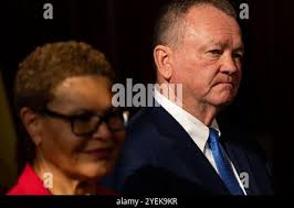 Los Angeles County Sheriff Jim McDonnell speaks after a news conference  downtown Los Angeles, Thursday, Dec. 28, 2017. The largest sheriff's  department in the U.S. has seen a decrease in homicides by