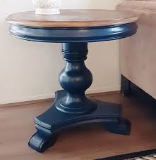 Navy Blue Round Pedestal End Table Nightstand Accent Side Tablen Farmhouse Nautical French Country In 2020 Side Table Decor Table End Tables