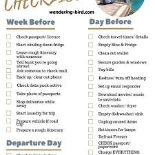 Things To Do Before Vacation Printable Checklist Wandering Bird Motorhome Travel Blog 2020 Vacation Checklist Travel Checklist Traveling By Yourself