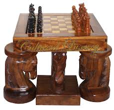 Horse Head Chess Table And Chairs Hand Carved One Of A Kind Price Reduced From 4999 00 This Unique Chess Set Came Fr Backgammon Table Chess Table Wood Chess