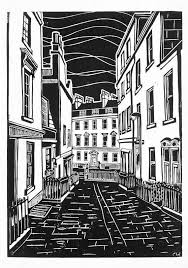 Black And White Linoleum Print Hay Hill Bath Lino Print Bath Architecture Local A4 Etsy Lino Print Linocut Art Urban Landscape