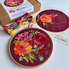 Dahlia Bloom Embroidery Kit An Original Floral Embroidery Etsy Embroidery Kits Embroidery Designs Embroidery