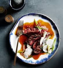 This marinade of soy sauce, ginger, garlic, honey and lime is ideal for steak, but it works beautifully with any tender meats like burgers, boneless chicken, tuna and swordfish, all of which can be turned in the sauce before putting them on the grill. Seared Skirt Steak With Soy Sake Sauce Wsj