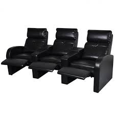 Home Cinema Reclining Sofa Set Black 3 Seats Faux Leather Tv Recliners Furniture Reclining Sofa Recliner Couch Leather Lounge