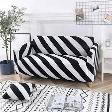 Black And White Striped Sofa Cover Abstract Modern Black White Stripes Stretch Sofa Slip Cover In 2020 Sofa Covers Striped Sofa Slipcovers