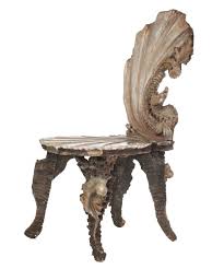 Carved And Painted Wood Grotto Chair Seat And Backrest In The Shape Of A Sea Shell Backrest Supported By A Sea Horse The Fantasy Furniture Chair Side Chairs