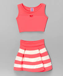 Neon Pink Cutout Crop Tank Stripe Pleated Skirt Girls By Maya Fashion Zulily Zulilyfinds Girl Outfits Crop Top Outfits Girls Crop Tops