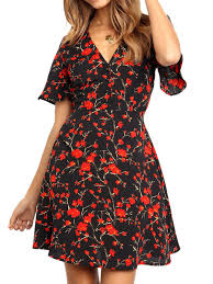 Des robes femme tendance pour toutes les occasions: Robe D Ete Noire Pour Femme Imprime Floral Fleurs Col En V Et Demi Manches Mode Femme Superbargainday Com