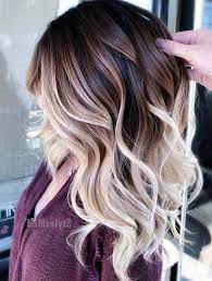 Brown To Blonde Medium Length Wavy Hair Rose Gold Ombre Hair Purple Top Haircolorbala Ombre Hair Color For Brunettes Brunette Hair Color Ombre Hair Blonde