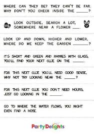 Printable Birthday Scavenger Hunt Riddles Easter Free Printable Outdoor Easter Egg Hunt Clues Party Delights Blog Printable Outdoor In 2020 Easter Egg Hunt Clues Egg Hunt Clues Easter Egg Scavenger Hunt