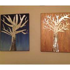 Mirror Trees On Painted Canvas Mirror Crafts Mosaic Art Broken Mirror Ideas