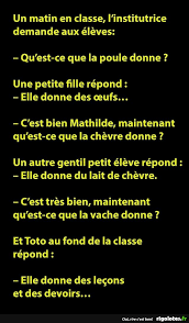Un Matin En Classe L Institutrice Demande Aux Eleves Rigolo Blague Drole De Toto Blague Histoires Droles Blague De Toto