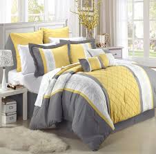 Bench seats and bed linens from dunelm mill; Gray And Yellow Bedroom With Calm Nuance Homedecorite