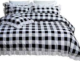 Black And White Buffalo Check Bedding Queen Tealp Buffalo Check Bedding Queen With White Ruffles Queen 1 Duvet Cover 2 Pillow Cover White Bed Set Duvet Cover Sets Plaid Bedding Sets