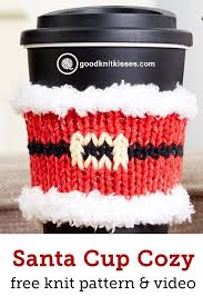French press coffee cozy (knit). Santa Mug Hug Yarnspirations Goodknit Kisses Cup Cozy Knitting Pattern Knit Cup Cozy Cup Cozy Pattern