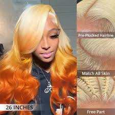 Zlike 613 Blonde Ombre Highlight Ginger Orange 13x4 Transparent Lace F