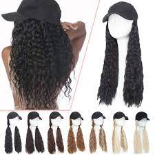 Amazon Com Hat Hair Extensions Baseball Cap With Hair Attached Synthetic Curly Corn Wave Wig With Hat Yaki Hair Extensions Natural Adjustable Cotton Made Black Hat With Hair For Women 1 Dark