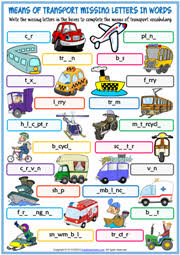 means of transport esl vocabulary worksheets