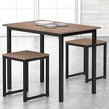 The sleek rectangular dining table features tapered square legs that add a modern appeal. Amazon Com Homury 3 Piece Dining Table Set With Two Stools Compact Kitchen Table For Kitchen Dining Room Dinette Breakfast Nook Industrial Brown Furniture Decor