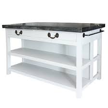 The kitchen island is anchored by a shelf styled like a baker's rack to stow pots, cookbooks or baking supplies. French Country Lars Grey Kitchen Island Large Peter S Of Kensington