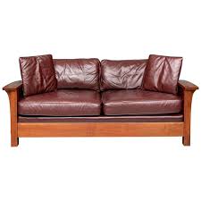 Prices subject to home office audit & correction. Stickley Oak Mission Orchard Street Oxblood Leather Sofa For Sale At 1stdibs