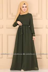 Modaselvim Elbise Sifon Tesettur Elbise 4198ef311 Haki Islami Giyim Elbise Modelleri Elbise