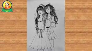 Pencil drawing in a circle/how to draw easy scenery with pencil/pencil drawings easy/pencil drawings. Friends Drawing Best Friends Pencil Sketch Tutorial How To Draw Two Friends Hugging Each Other Video Dailymotion