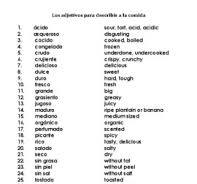 Los adjetivos para describir a la comida