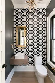 Black And White Geometric Bathroom Tiles Black And White Geometric Tiles Bring A Bold Accent To A Powder Room Wall Transforming A Simple Space In Powder Room Small Powder Room Tile Modern Powder Rooms