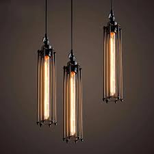 Vertical Vintage Metal Cage Hanging Light Retro Iron Pendant Lamp Heparts
