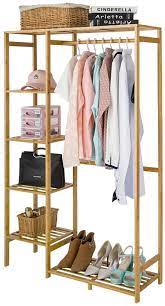 Clothes hanging rack with shelves. Amazon Com Coogou Bamboo Wood Clothing Garment Rack With Shelves Clothes Hanging Rack Stand For Child Kids Adults Cloth Shoe Coat Storage Organizer Shelf In Entryway Office Shop Laundry Corner Space Saving