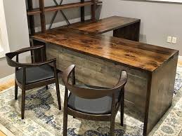 Custom Executive Office L Shaped Desk From Dark Walnut White Pine And White Wash Privacy Panel Grain Designs