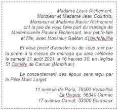 La famille parents de la mariée la famille parents du marié ont le plaisir de vous faire part du mariage de leurs enfants. Texte Faire Part Mariage Faire Part Elegant