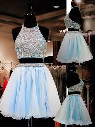 Two Piece Homecoming Dresses Tulle Homecoming Dress 2 Pieces Prom Dress Light Sky Prom Dresses Two Piece Blue Homecoming Dresses Light Blue Homecoming Dresses
