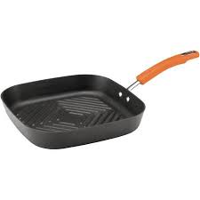 Rachael Ray 11 Inch Hard Anodized Nonstick Deep Square Grill Pan Gray With Orange Handle Walmart Com Grill Pan Rachel Ray Cookware Best Grill Pan