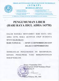 Hari raya nyepi dirayakan oleh umat hindu di indonesia. Pengumuman Hari Raya Idul Adha 1437 H Stkip Budidaya Binjai