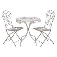 Benzara 68792 Patio Vintage Themed Outdoor Table And Chair Set Silver Outdoor Bistro Table Sets Bistro Table Set Outdoor Tables And Chairs