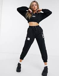 Half black half white sweatpants. Bershka Utility Cropped Half Zip Sweat Two Piece In Black Asos