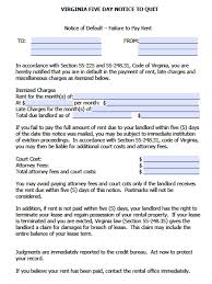free virginia five 5 day notice to quit nonpayment of rent template pdf word